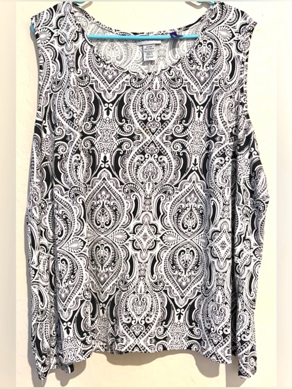 Catherines Petite Black White Paisley Tank Stretch Blouse Plus Size 3x 26/28WP